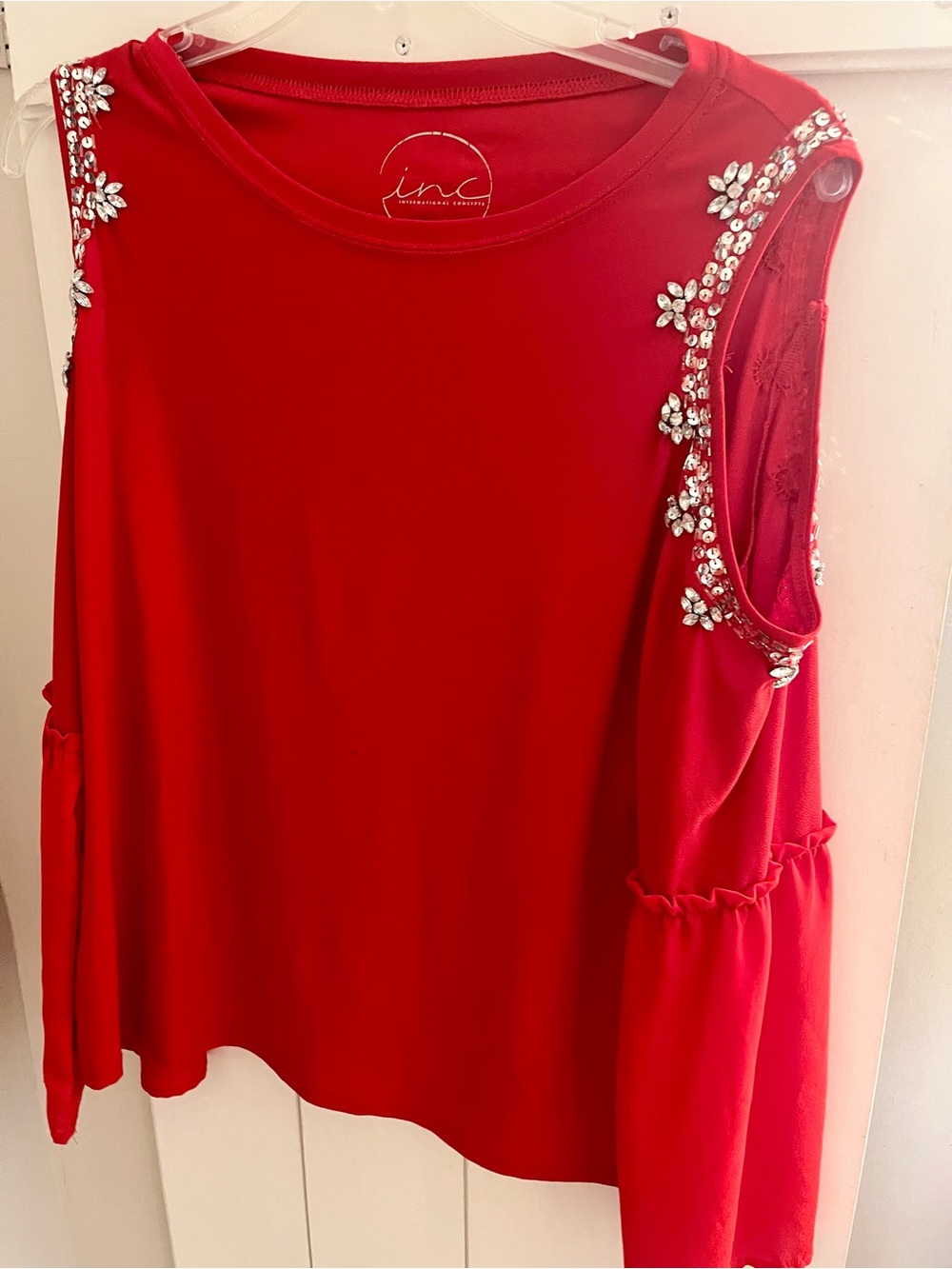 INC International Concepts Red Sleeveless Jewel-Shoulder Tank